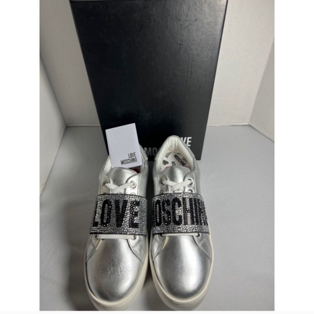🖤Love Moschino Women's Silver Sneakers w/ Rhinestone Logo🖤